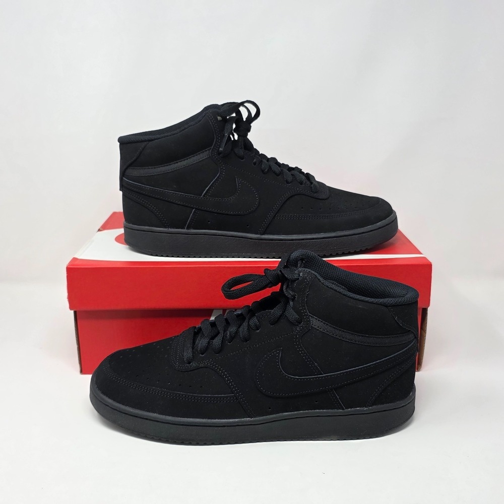 Nike CU6620-001 Court Vision Mid Shoes Mens Size 9.5 Triple Black Sneakers Suede